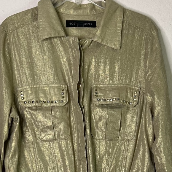 Boston Proper Metallic Brushed Linen Utility Jacket Women’s - Picture 4 of 11
